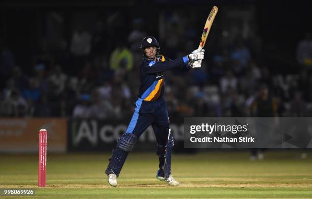 Calum MacLoed of Derbyshire batting during the Vitality Blast match between Derbyshire Falcons and Notts Outlaws at The 3aaa County Ground on July...