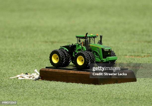 General view of a tee marker during the second round of the John Deere Classic at TPC Deere Run on July 13, 2018 in Silvis, Illinois.