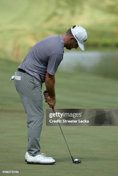 Matt Every putts the ball on the 18th hole during the second round of the John Deere Classic at TPC Deere Run on July 13, 2018 in Silvis, Illinois.