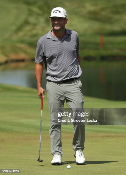 Matt Every waits to putt on the 18th hole during the second round of the John Deere Classic at TPC Deere Run on July 13, 2018 in Silvis, Illinois.