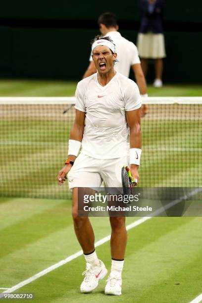 Rafael Nadal of Spain reacts as he loses the third set during his Men's Singles semi-final match against Novak Djokovic of Serbia on day eleven of...