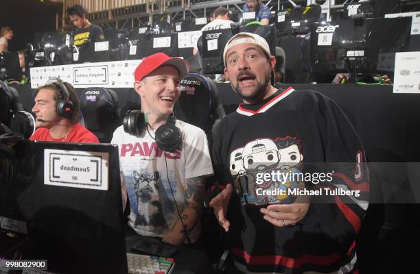 Electronic music artist Deadmau5 meets filmmaker Kevin Smith at the debut of "mau5ville: level 1" at the Twitch Prime and PUBG Battlegrounds Squad...