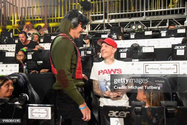 Electronic music artist Deadmau5 chats with gamer DrDisRespect at the debut of "mau5ville: level 1" at the Twitch Prime and PUBG Battlegrounds Squad...