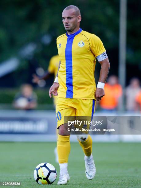 Wesley Sneijder of Al Gharafa during the Club Friendly match between Steaua Bucharest v Al Gharafa at the Sportpark Wiesel on July 13, 2018 in...