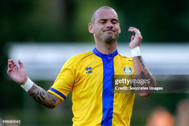 Wesley Sneijder of Al Gharafa during the Club Friendly match between Steaua Bucharest v Al Gharafa at the Sportpark Wiesel on July 13, 2018 in...