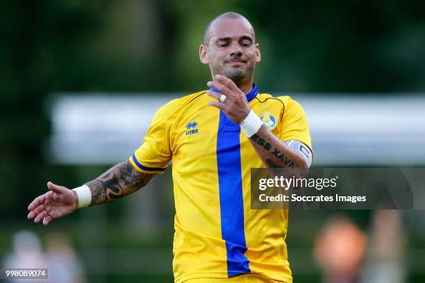 Wesley Sneijder of Al Gharafa during the Club Friendly match between Steaua Bucharest v Al Gharafa at the Sportpark Wiesel on July 13, 2018 in...