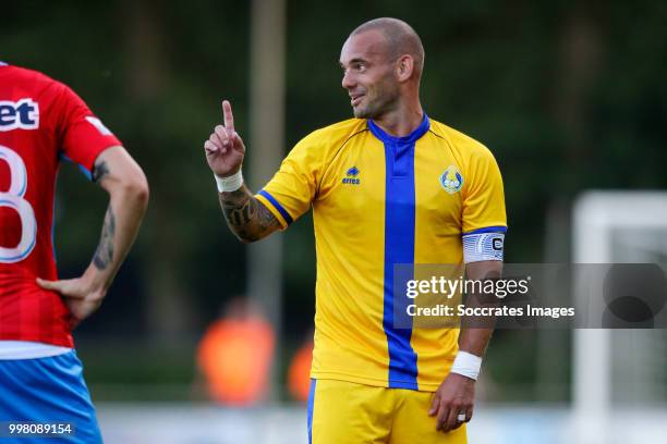 Wesley Sneijder of Al Gharafa during the Club Friendly match between Steaua Bucharest v Al Gharafa at the Sportpark Wiesel on July 13, 2018 in...