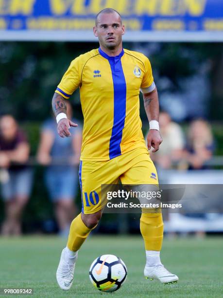 Wesley Sneijder of Al Gharafa during the Club Friendly match between Steaua Bucharest v Al Gharafa at the Sportpark Wiesel on July 13, 2018 in...