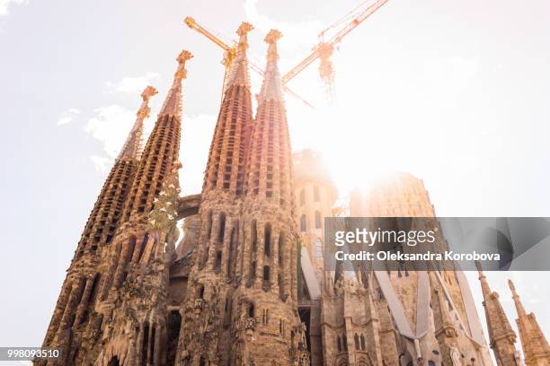 organic shapes and modern sculptural building details of la sagrada familia church basilica in barcelona, spain. - familia stock pictures, royalty-free photos & images