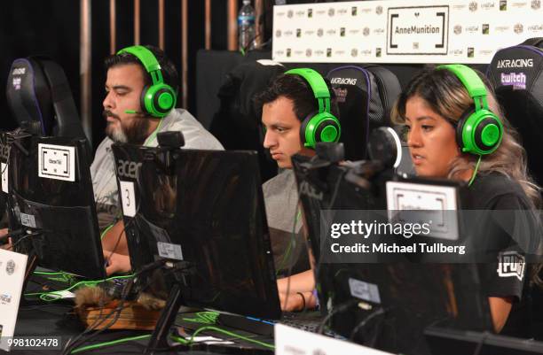 Gamers playing at the Twitch Prime and PUBG Battlegrounds Squad Showdown gaming event on July 13, 2018 in Los Angeles, California.