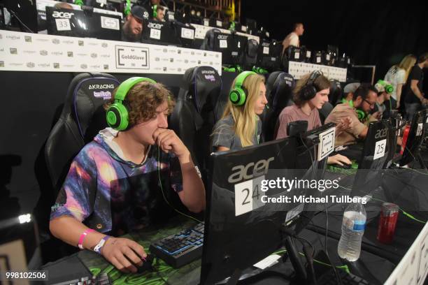 Gamers playing at the Twitch Prime and PUBG Battlegrounds Squad Showdown gaming event on July 13, 2018 in Los Angeles, California.