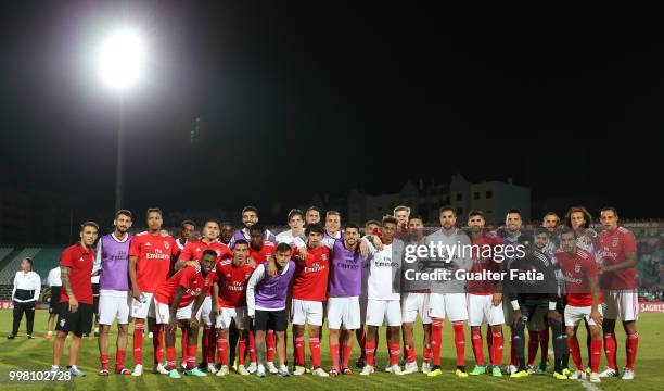 Benfica players pose for a photo with trophy after winning the Sado Tournament at the end of the Pre-Season Friendly match between SL Benfica and...