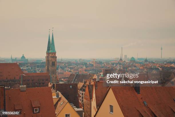 scenic view of the old town of nuremberg city, germany - nürnbergpanorama stock-fotos und bilder