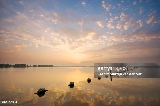 sunset over valkenburgse meer - meer stock pictures, royalty-free photos & images
