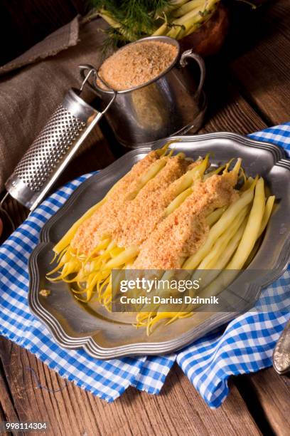 yellow string bean with bread crumbs - green bean pasta stock pictures, royalty-free photos & images