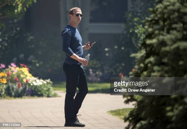 Mark Zuckerberg, chief executive officer of Facebook, attends the annual Allen & Company Sun Valley Conference, July 13, 2018 in Sun Valley, Idaho....