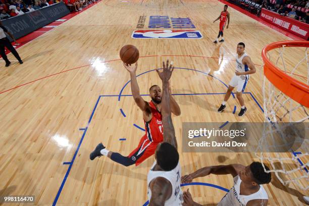 Aaron Harrison of the Washington Wizards goes to the basket against the Dallas Mavericks during the 2018 Las Vegas Summer League on July 13, 2018 at...