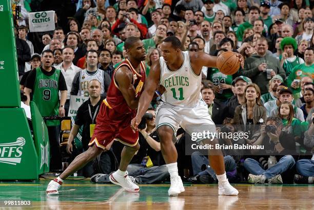 Glen Davis of the Boston Celtics looks to move against Antawn Jamison of the Cleveland Cavaliers in Game Four of the Eastern Conference Semifinals...