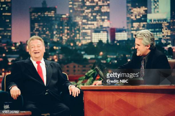Episode 1666-- Pictured: Comedian Rodney Dangerfield during an interview with host Jay Leno on August 18, 1999 --