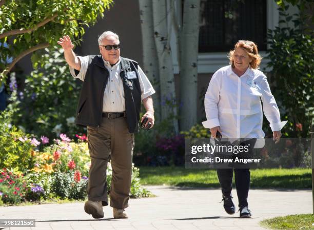 Howard Buffett, son of billionaire investor Warren Buffett, and U.S. Sen. Heidi Heitkamp attend the annual Allen & Company Sun Valley Conference,...