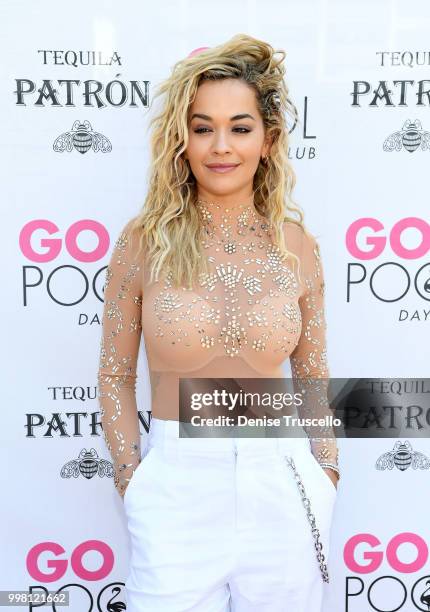 Rita Ora arrives at Flamingo Las Vegas' GO Pool Dayclub on July 13, 2018 in Las Vegas, Nevada.