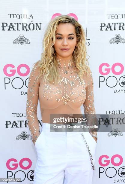 Rita Ora arrives at Flamingo Las Vegas' GO Pool Dayclub on July 13, 2018 in Las Vegas, Nevada.