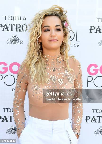 Rita Ora arrives at Flamingo Las Vegas' GO Pool Dayclub on July 13, 2018 in Las Vegas, Nevada.