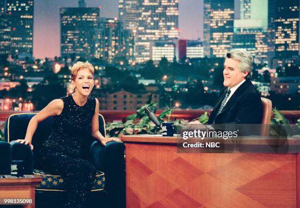 Episode 1667 -- Pictured: Actress Halle Berry during an interview with host Jay Leno on August 19, 1999 --