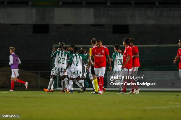 Vitoria Setubal defender Vasco Fernandes from Portugal celebrates scoring Vitoria goal with his team mates during the match between SL Benfica and...