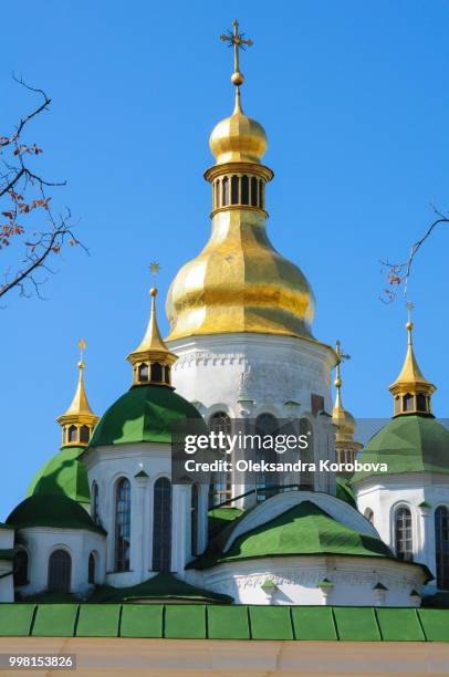 crosses of the saint sophia's cathedral, kyiv, ukraine. - onion dome stock pictures, royalty-free photos & images