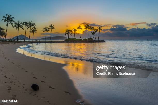 tropical sunrise over beach in hawaiian paradise - paradise beach stock pictures, royalty-free photos & images