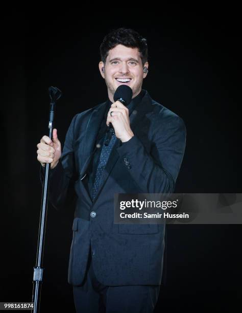 Michael Buble performs live at Barclaycard present British Summer Time Hyde Park at Hyde Park on July 13, 2018 in London, England.