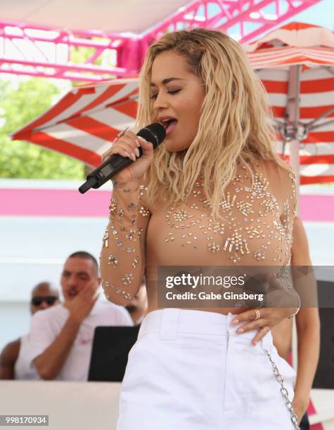 Singer Rita Ora performs at the Flamingo Go Pool Dayclub at Flamingo Las Vegas on July 13, 2018 in Las Vegs, Nevada.