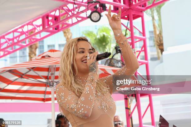 Singer Rita Ora performs at the Flamingo Go Pool Dayclub at Flamingo Las Vegas on July 13, 2018 in Las Vegs, Nevada.