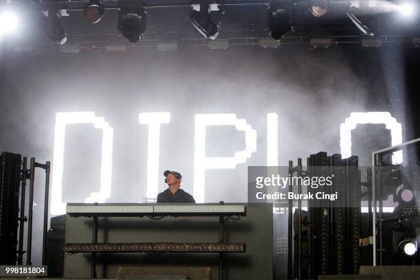 Diplo performs on day 1 of Lovebox festival at Gunnersbury Park on July 13, 2018 in London, England.