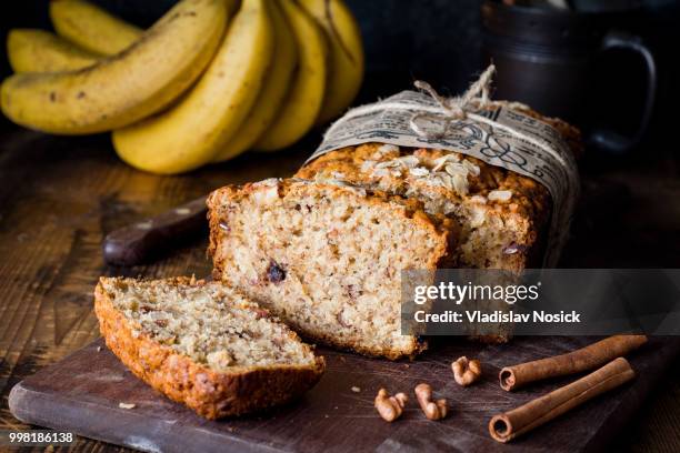 sliced banana bread loaf - loaf stock pictures, royalty-free photos & images