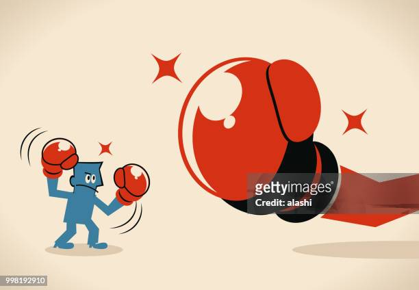 geschäftsmann (boxer, mann) kampf gegen große boxhandschuh - nazi atrocities stock-grafiken, -clipart, -cartoons und -symbole