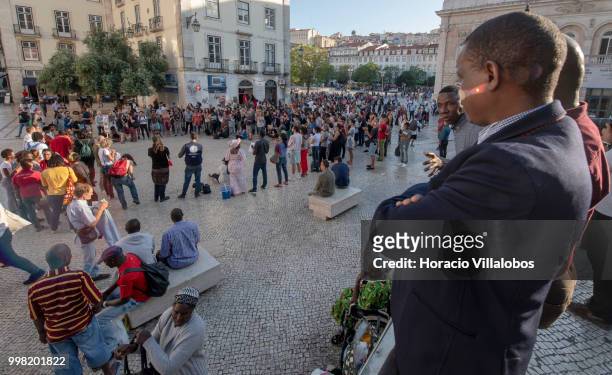 Demonstration to protest against "acts of racism that daily affect blacks and immigrants residing in Portugal" in Largo de Sao Domingos on July 13,...