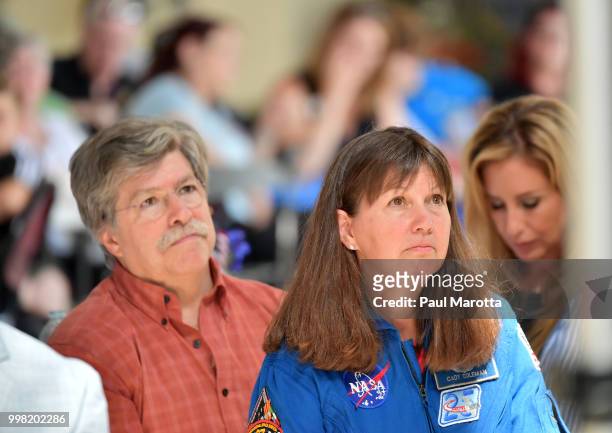 Astronaut Catherine Coleman speaks at the breakfast at 2018 Great New England Air and Space Show Media Day at Westover Air Force Base on July 13,...