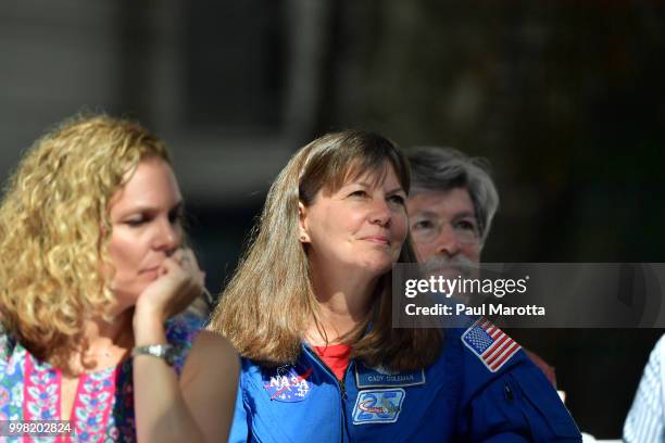 Astronaut Catherine Coleman speaks at the breakfast at 2018 Great New England Air and Space Show Media Day at Westover Air Force Base on July 13,...