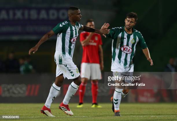 Vitoria Setubal defender Vasco Fernandes from Portugal celebrates with teammate Vitoria Setubal midfielder Nuno Valente from Portugal after scoring a...
