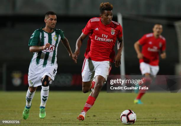 Benfica midfielder Gedson Fernandes from Portugal with Vitoria Setubal defender Nuno Pinto from Portugal in action during the Pre-Season Friendly...