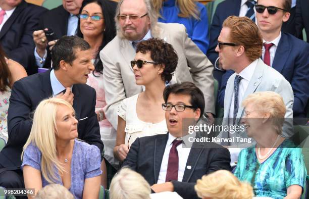 Bear Grylls, Helen McCrory, Damian Lewis , Kitty McIntyre and Michael McIntyre attend day eleven of the Wimbledon Tennis Championships at the All...