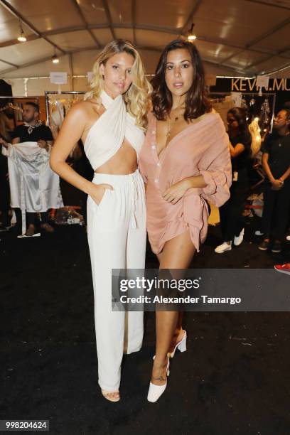 Natasha Oakley and Devin Brugman backstage for Monday Swimwear during the Paraiso Fashion Fair at The Paraiso Tent on July 13, 2018 in Miami Beach,...