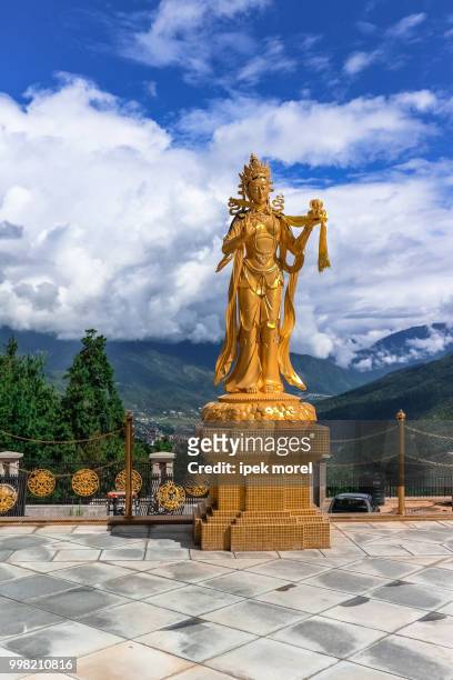 golden statue of buddhist female gods at buddha dordenma temple, - ipek morel stock pictures, royalty-free photos & images