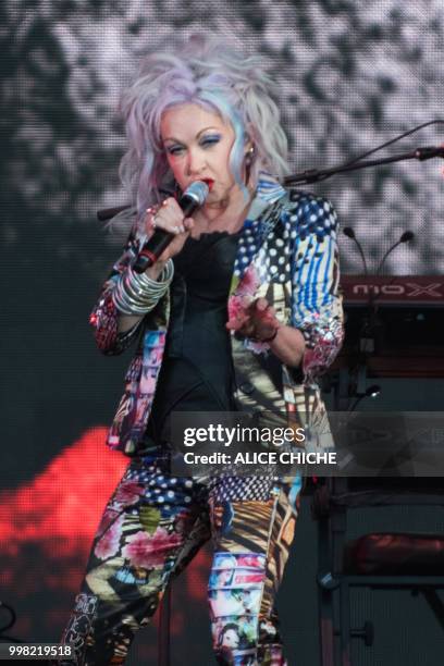 Singer Cyndi Lauper performs on stage in Quebec City during the 2018 Festival d-Ete on July 13, 2018.