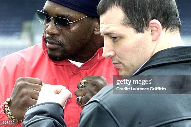 Audley Harrison and Derrick McCafferty go head to head during a press conference at St James Park in Newcastle ahead of their fight at the Telewest...