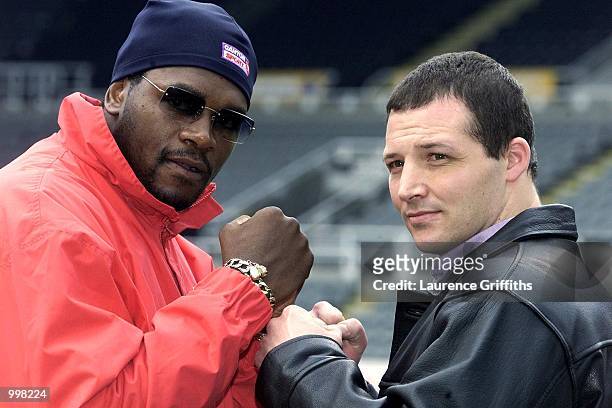 Audley Harrison and Derrick McCafferty go head to head during a press conference at St James Park in Newcastle ahead of their fight at the Telewest...