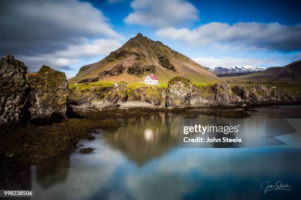 postcard of arnarstapi - arnarstapi stock pictures, royalty-free photos & images