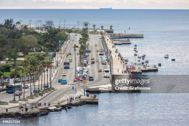 aerial view of the famous street malecon near the harbor of old havana cuba - grafissimo stock pictures, royalty-free photos & images